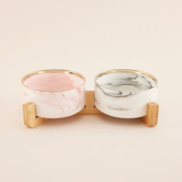 Double Feeder Bowl with Bamboo Frame | ชามอาหารสุนัข 2 Tone